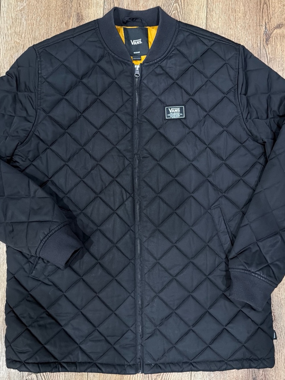 Vans Black Quilted Zip-Up Jacket with Yellow Interior Trim